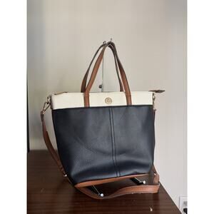 Anne Klein Shoulder Tote Crossbody White/ Navy Blue Faux Leather